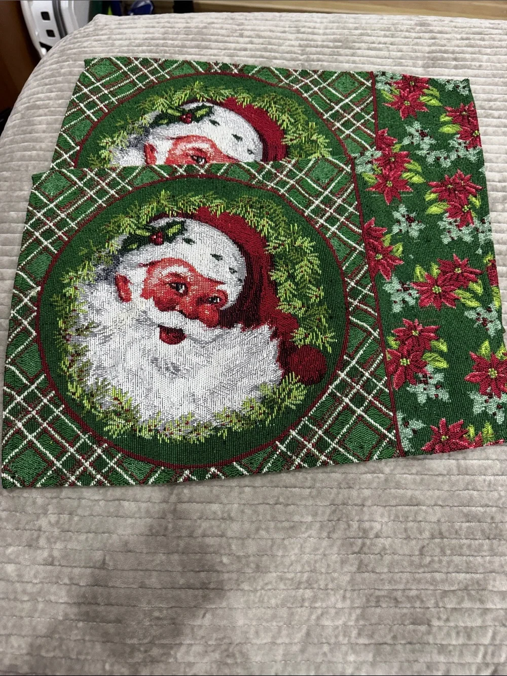 Festive Santa Placemat Set - Green Christmas Tapestry